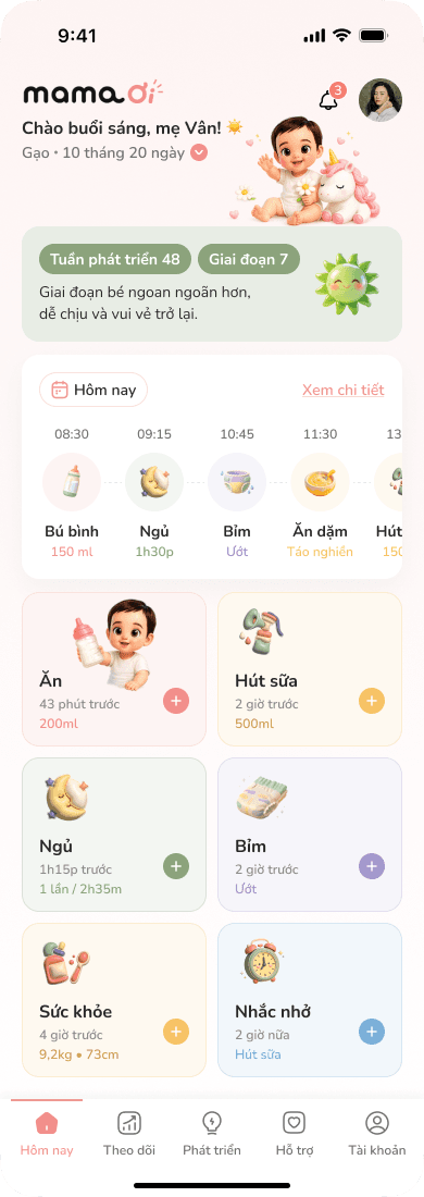 Màn hình chính của ứng dụng Mama Ơi